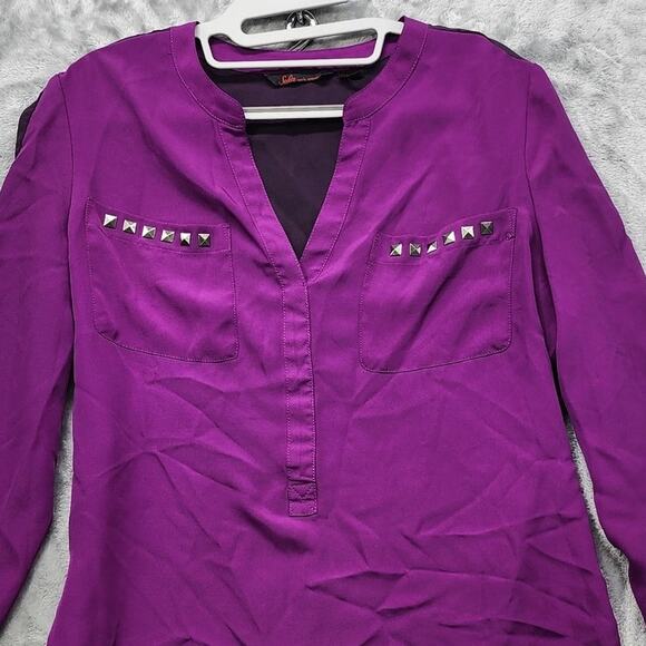 Sofia Vergara Top Womens M Purple 2-Tone Long Sleeve Popover Studded Pockets - Picture 2 of 11